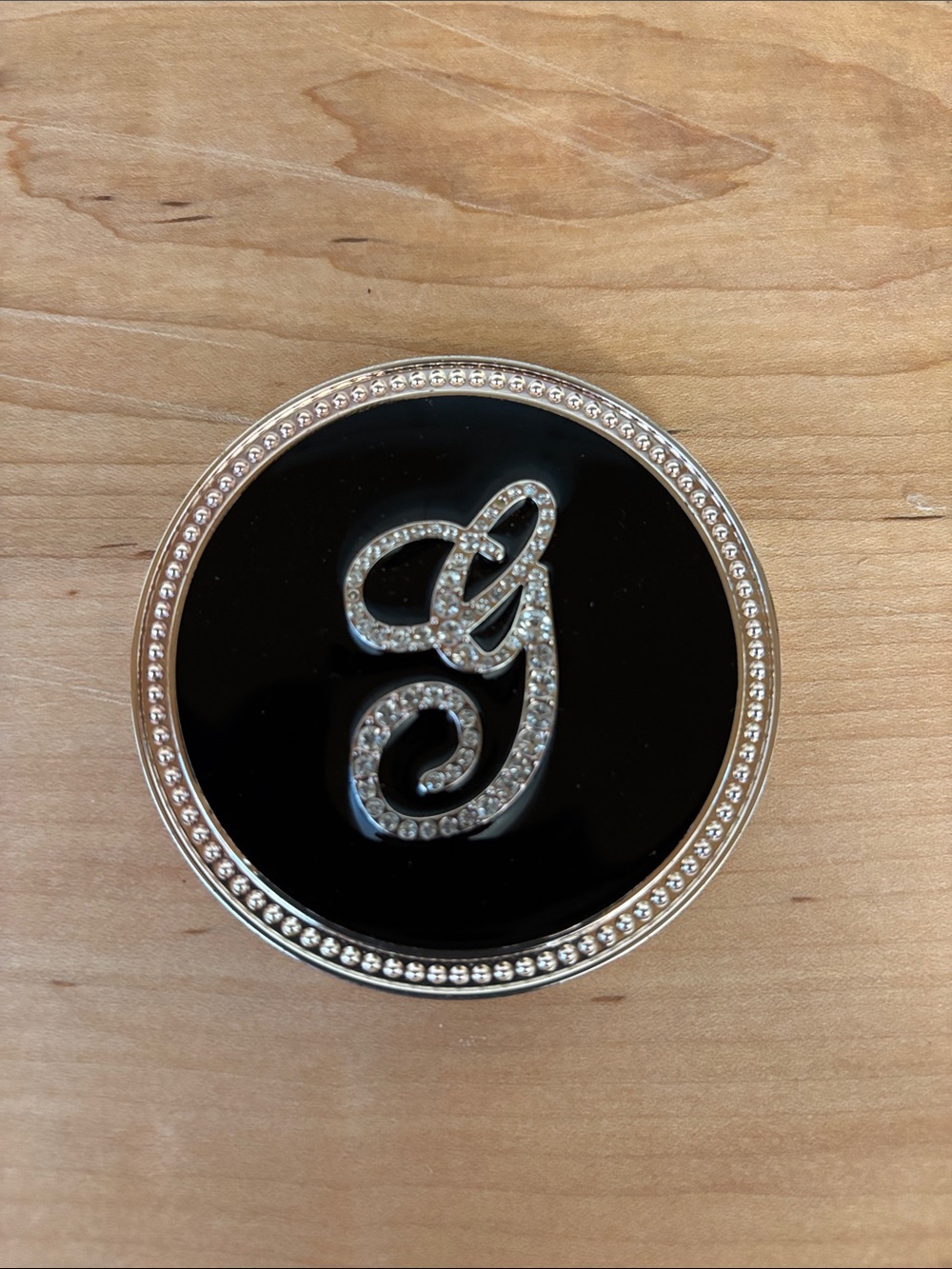 Glam Monogram “G” Compact Mirror - Black and Silver w/ Crystal “G”